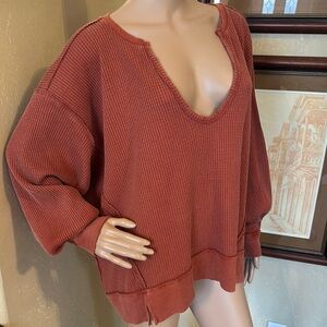 Free People We the Free Waffle Thermal Tunic Top sz S